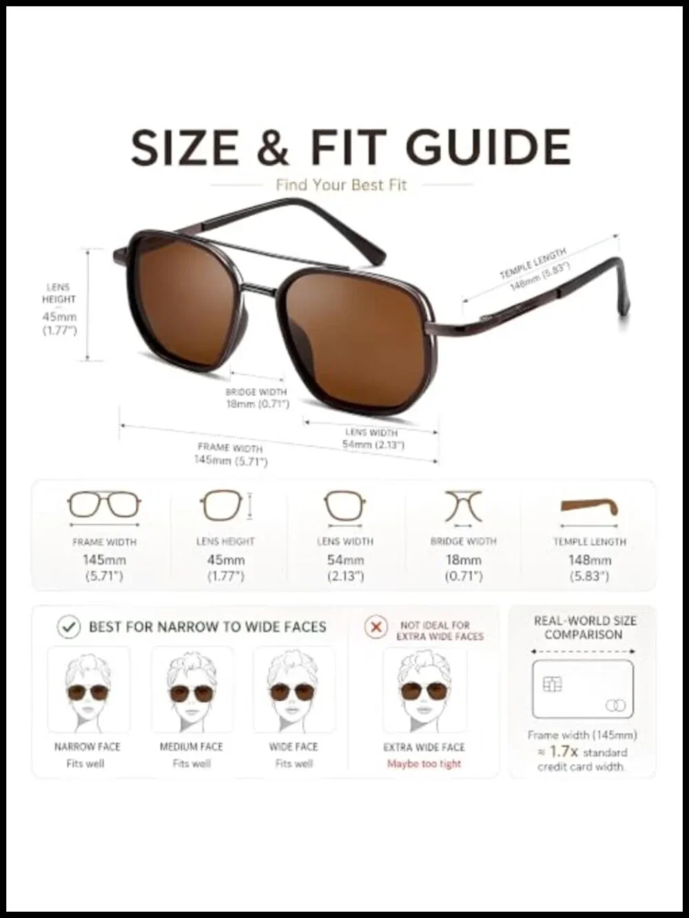 Polarized Aviator Sunglasses - UV400 Protection Retro Square Frame for Driving